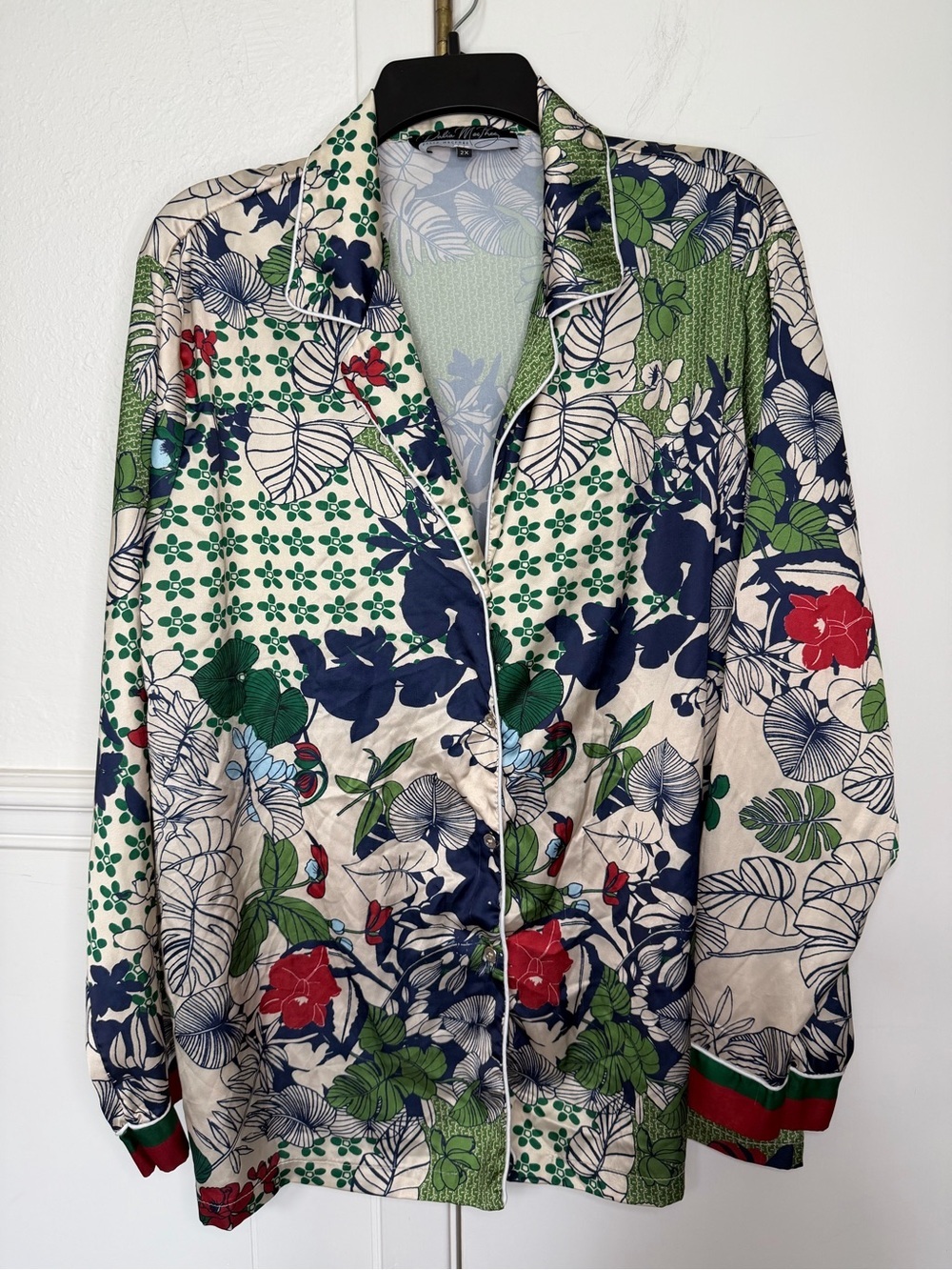 Dalia Macphee Floral Satin floral button down shirt 2X